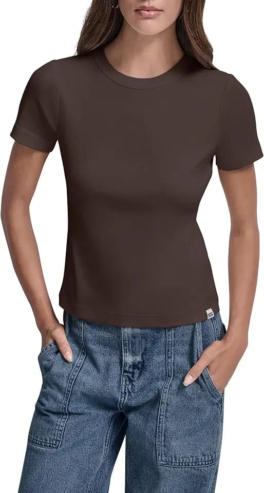 DKNY Women's Rib Crew Neck Short Sleeve Tee