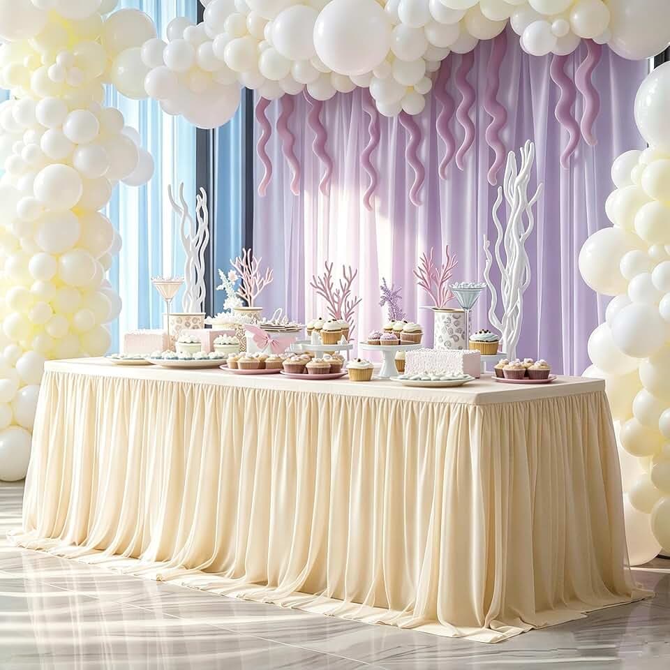 Champagne Tablecloth for 6 Foot Rectangle Tables with Tulle Table Skirt
