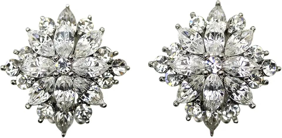 Faship Statement Crystal Rhinestone Floral Clip On Earrings