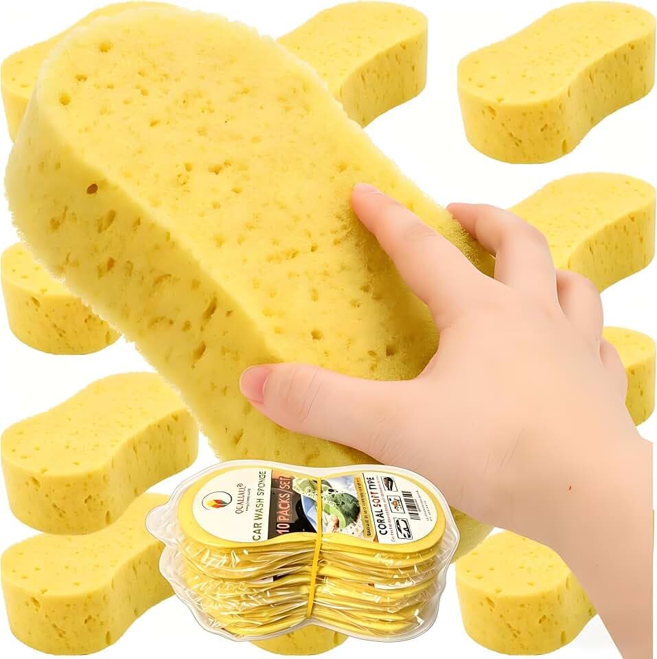 QUALIALL Car Wash Sponges, 10 Pack, Extra Large, Yellow