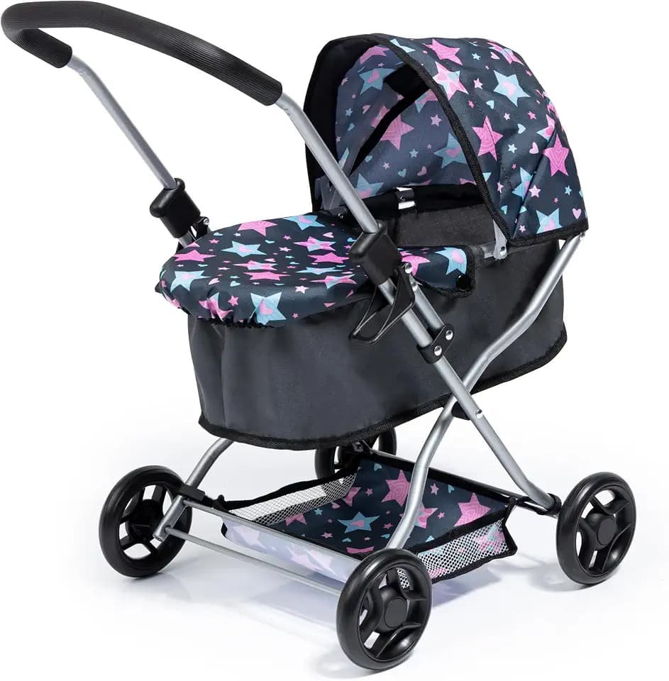 Bayer Doll Stroller Pram - Foldable Navy Star Toy Buggy for 18 Inch Dolls