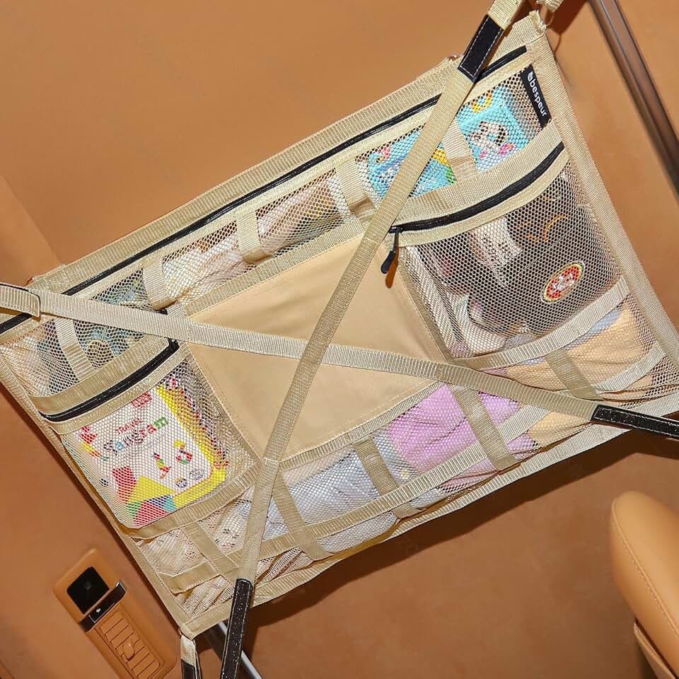 Car Ceiling Cargo Net,31" x 21" Roof Storage for SUV & Van,Beige