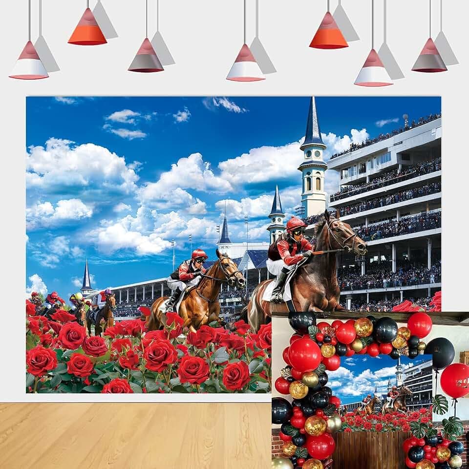 Horse Racing Backdrop Red Rose Racetrack Photography Background