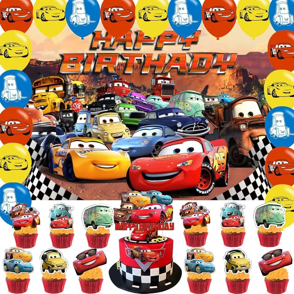 Cartoon Car Backdrop 5x3 Vinyl Cartoon Car Birthday Party Supplies Photography Background Picture Photoshoot Cake Table Decor Banner Video Shoot Drapes Poster