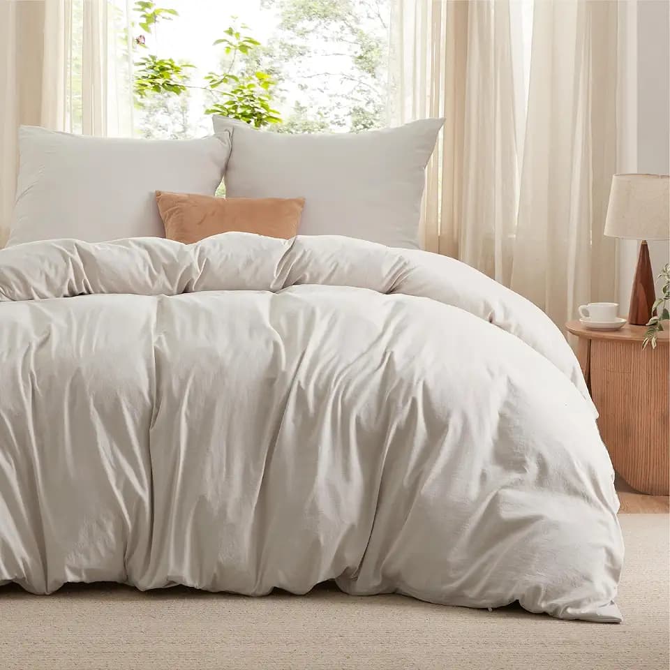 BEDSURE Bettwäsche 240x220 3teilig Baumwollähnlich - Natur, 2x80x80 Kissen