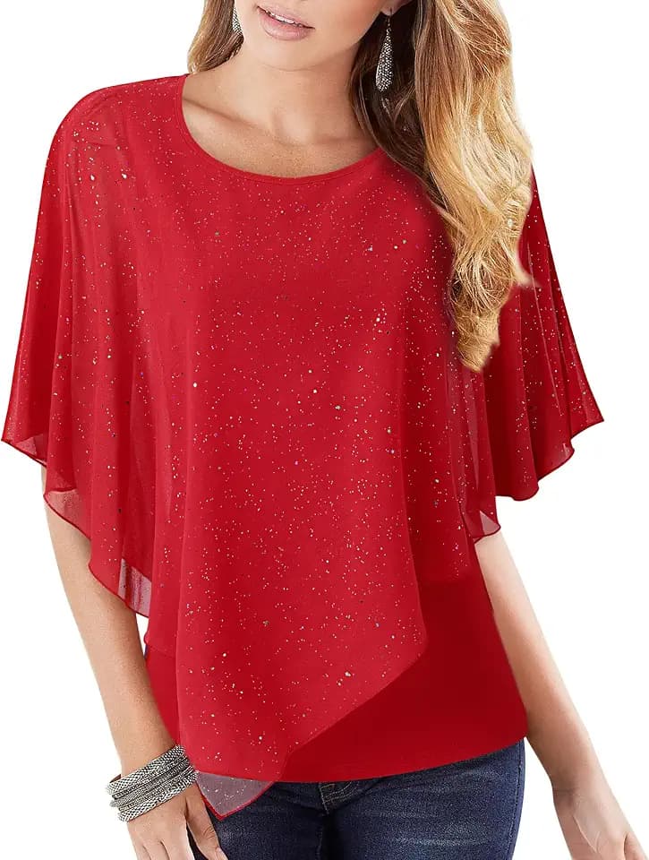 Lotusmile Womens Dressy Tops Poncho Chiffon Blouses