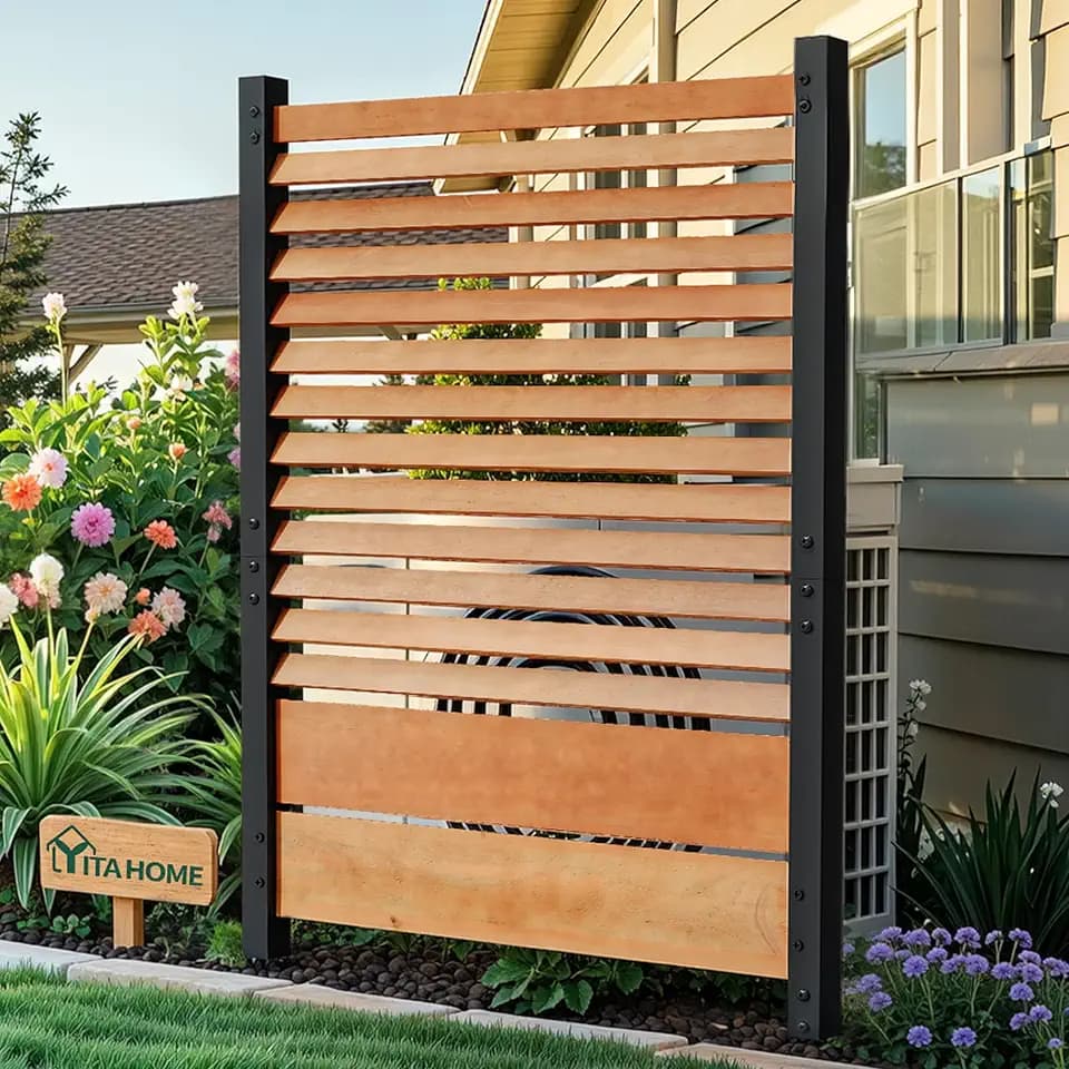 YITAHOME 60" H x 38" W Privacy Fence Panel, Wood Trash Can Hider, Air Conditioner Privacy Screen for Outside, Backyard, Patio,3Panels, Brown