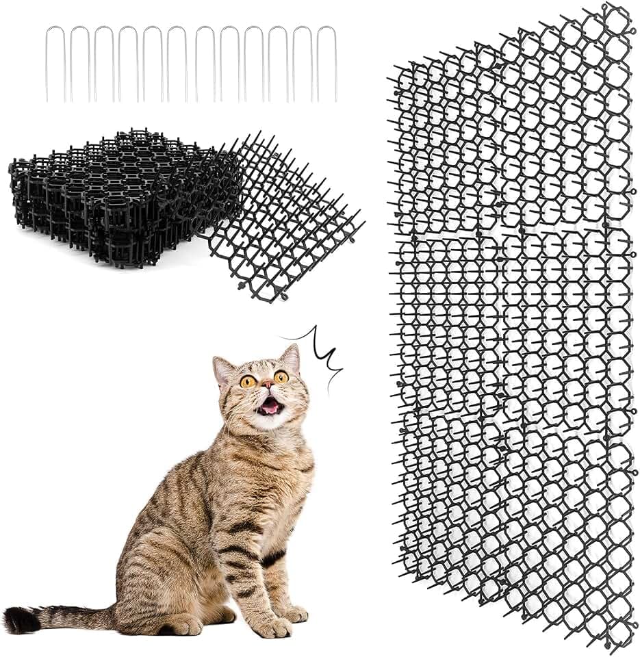 Cat Scat Mat mit Spikes, Cat Repellent Mat, Flat Prickle Strip Dig Stopper, Pet Abschreckungsmatten für den Garten, Zaun, 7,9 × 6,1 Zoll (12 Stück)