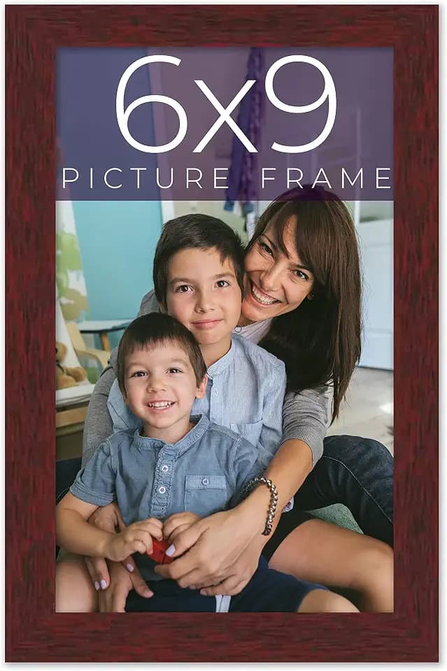 6x9 Frame Brown Solid Wood Picture Frame Width 0.75 Inches | Interior Frame Depth 0.5 Inches | Dark Wood Traditional Photo Frame Complete with UV Acrylic, Foam Board Backing & Hanging Hardware