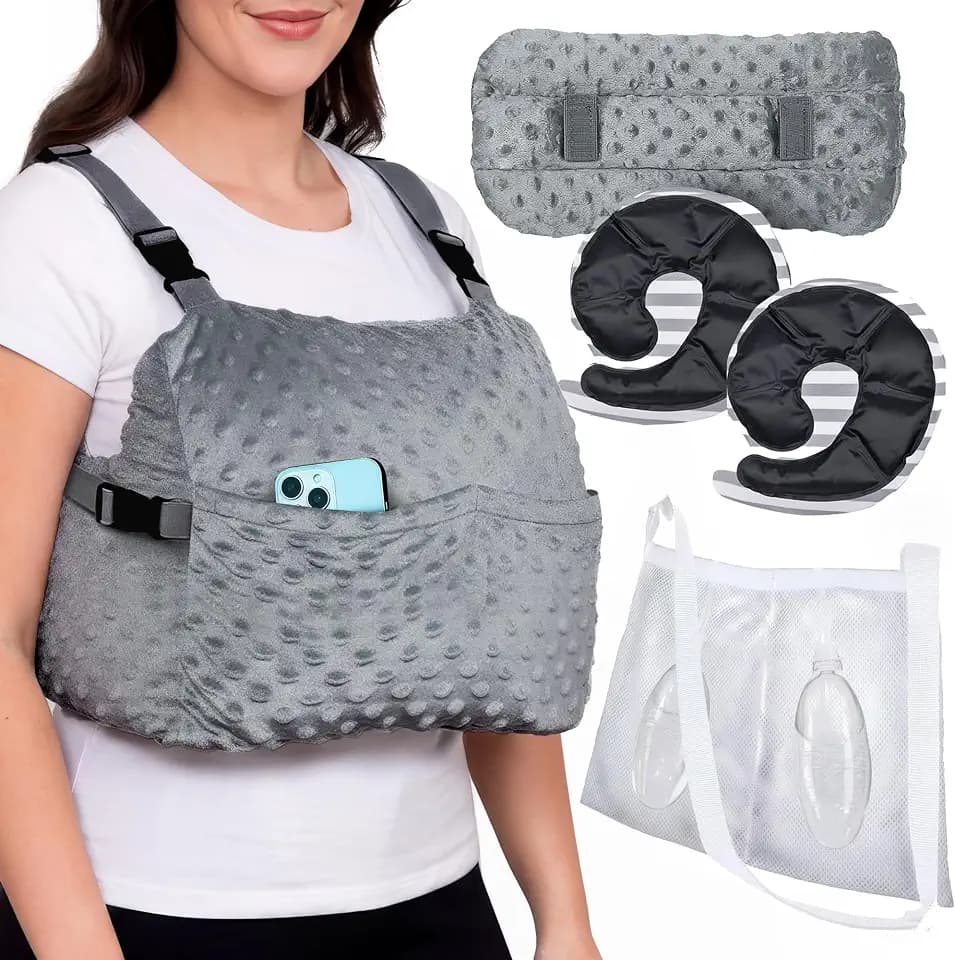 5 Piece Mastectomy Recovery Kit – Post Mastectomy Pillow with Strap, 2 Hot/Cold Gel Packs, Seat Belt Cover & Shower Lanyard – Breast Surgery Pillow for Augmentation & Reduction – Washable Cover