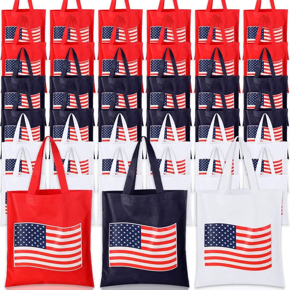 Silkfly 36 Pcs Veterans Patriotic Tote Bags Bulk American Flag Shopping Bag