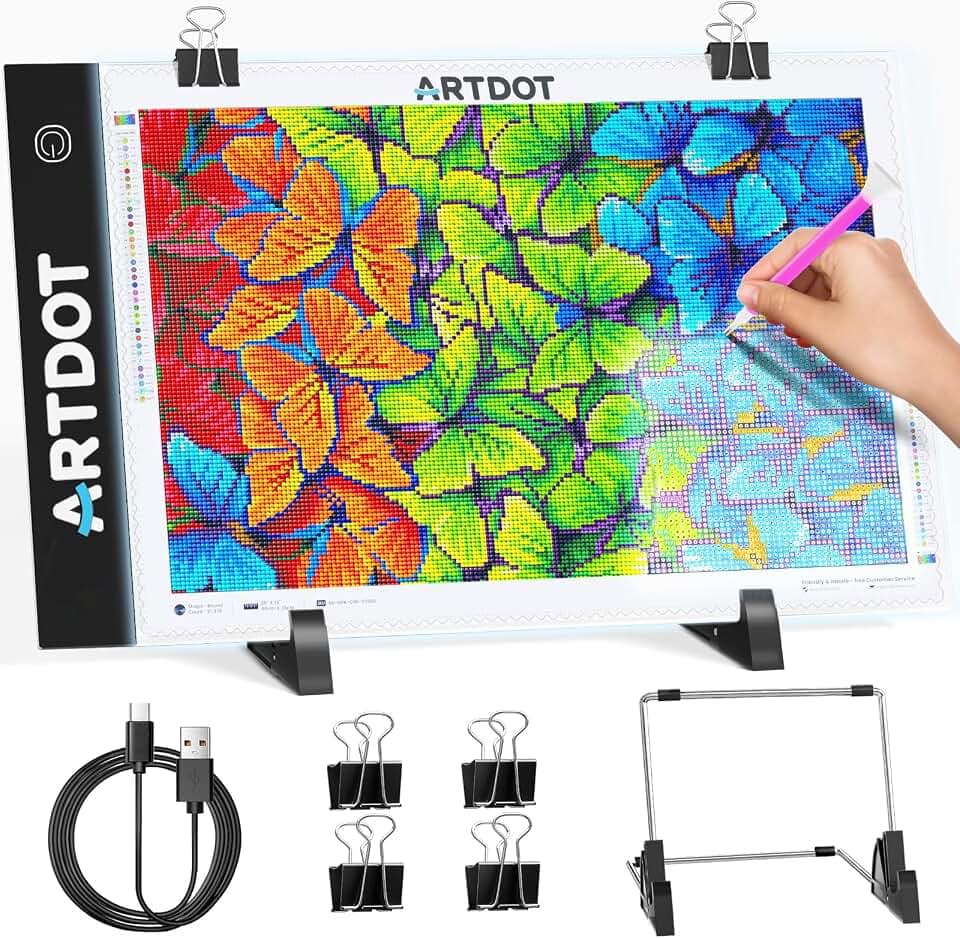 ARTDOT Leuchttisch A4 für 5D Diamond Painting Zubehör, Einstellbare Helligkeit Diamant Painting Lichtplatten mit Ständer