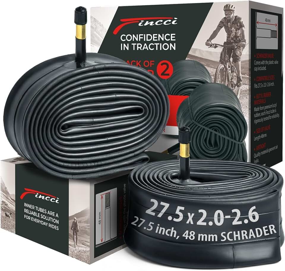 Fincci Fahrradschlauch 27,5-2er Pack Fahrrad Schlauch 27.5 Zoll MTB 27.5x1.95x2.0x2.1 x2.2x2.3x2.4x2.5x2.6 mit Schrader 48 mm Autoventil, Schläuche für Mountainbike, E Bike, Rennrad Fahrrad Klapprad