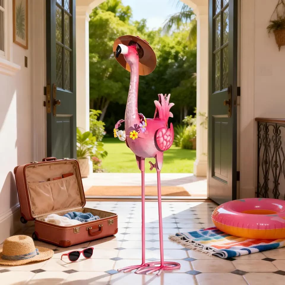 Natelf Hawaii Flamingo Metal Garden Statue Outdoor Pink Decor