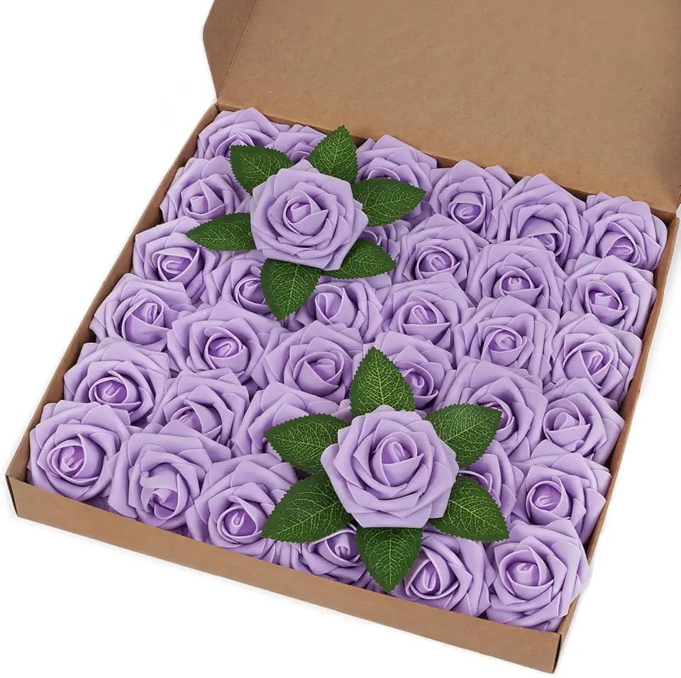BLEUM CADE 36Pcs Artificial Flowers Fake Foam Roses with Stems for Wedding