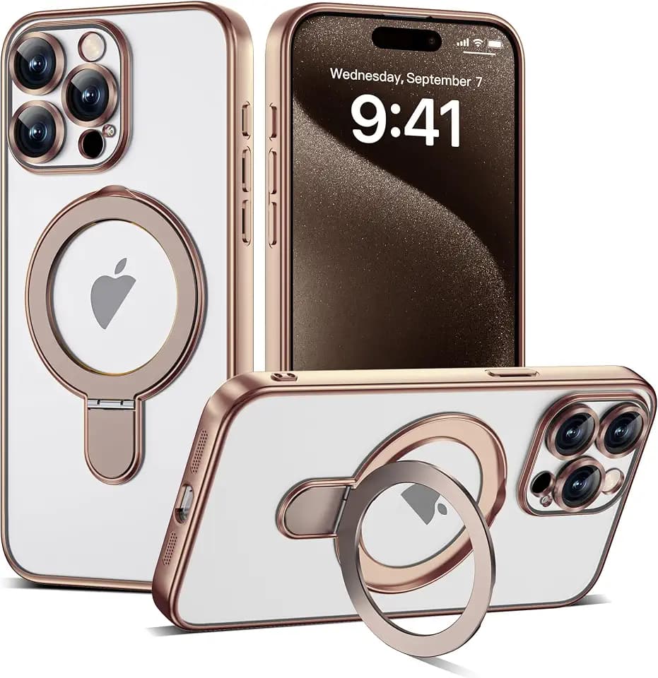 Clear Case for iPhone 15 Pro Max with Stand 6.7", Desert Gold