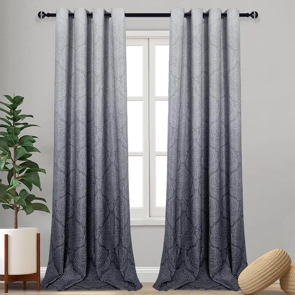 DWCN Ombre Blackout Curtains for Bedroom 52 x 102 inch, 2 Panel Set, Grey