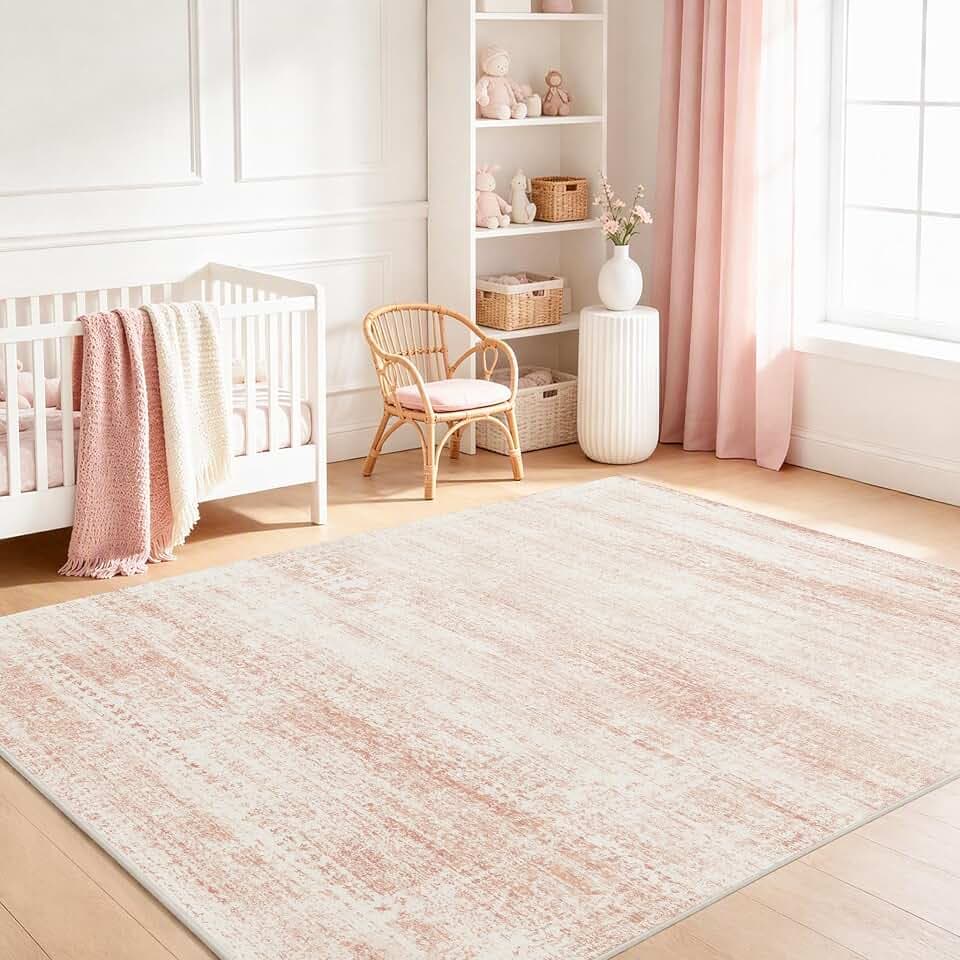 Pink Washable Rugs 6x9 Area Rugs for Living Room,Bedroom,Nursery,Carpet