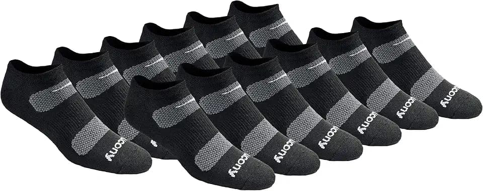 Saucony Men's RunDry Mesh Ventilating Comfort Fit Performance No-Show Socks, Available in M-XXL (6, 12, 18 Pairs)