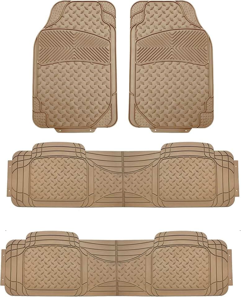 FH Group Automotive Floor Mats Climaproof for All Weather Protection Universal Fit Trim to Fit for Most Cars, SUVs, and Trucks, 3 Row 4pc Full Set FH Group Beige