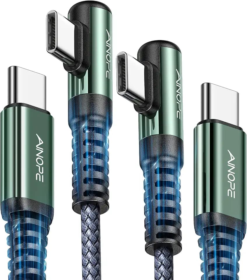 AINOPE Right Angle USB C to USB C Cable 17 3.3FT 60W 2 Pack USBC to USBC for iPhone 16 Pro Max Car Charger Cord Fast Charging Compatible with iPhone 16 15 Samsung A17 iPad Pro Android Phone Accesories