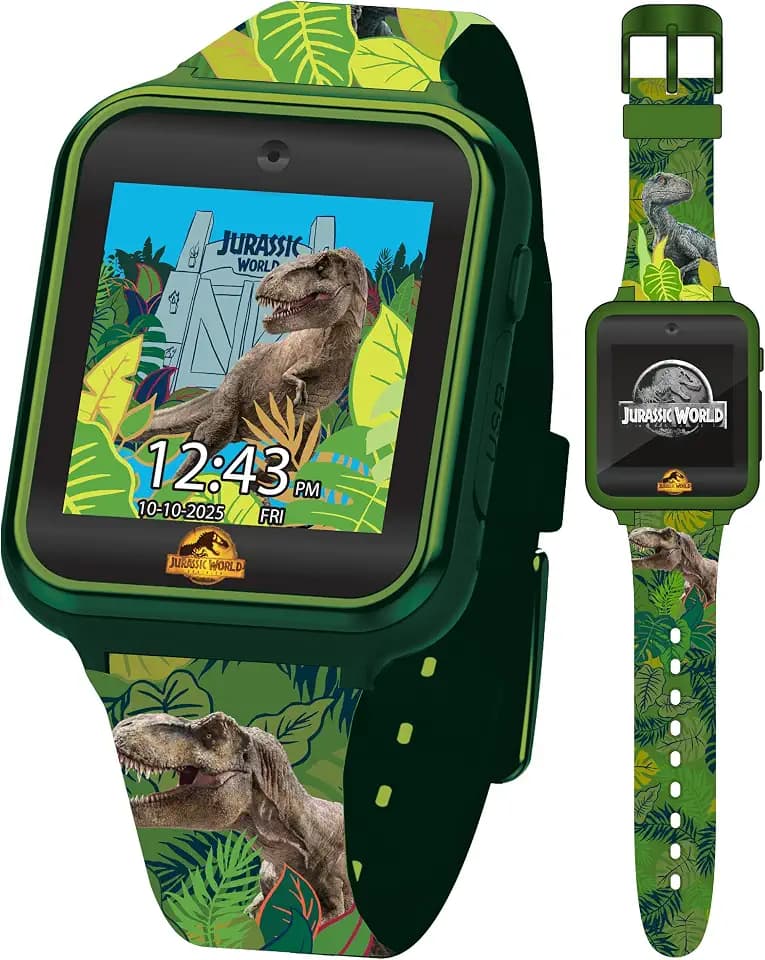 Jurassic World Kids Smart Watch - 10 Watch Faces, 3 Wallpapers, Interactive Games, Alarm, Camera, Voice Recorder, Calculator, Pedometer, Fits 5.5"-8.0" Wrists
