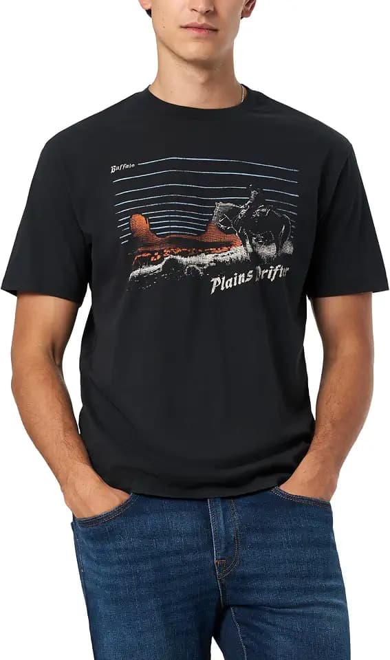 Buffalo David Bitton Men's Short Sleeve Logo Tee, Black Plains, X-Large