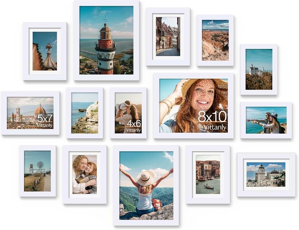 Vittanly 15 Pack Picture Frames Collage Wall Decor, Wall/Tabletop Display