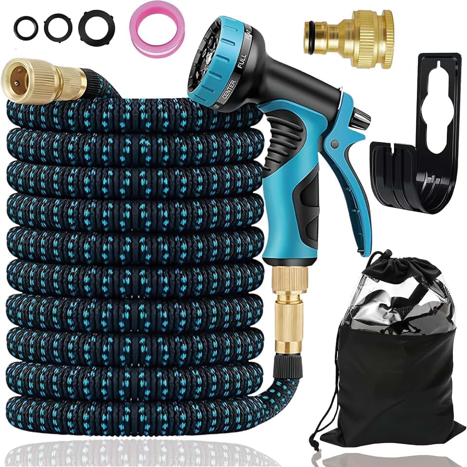Flexibler Wasserschlauch, Gartenschlauch Flexibel, Bewässerungsschlauch, Dehnbarer Flexschlauc mit 1/2 zoll und 3/4 zoll Messingverschraubungen, 3-Fach Latex Balkonschlauch, Garden Hose (75FT)