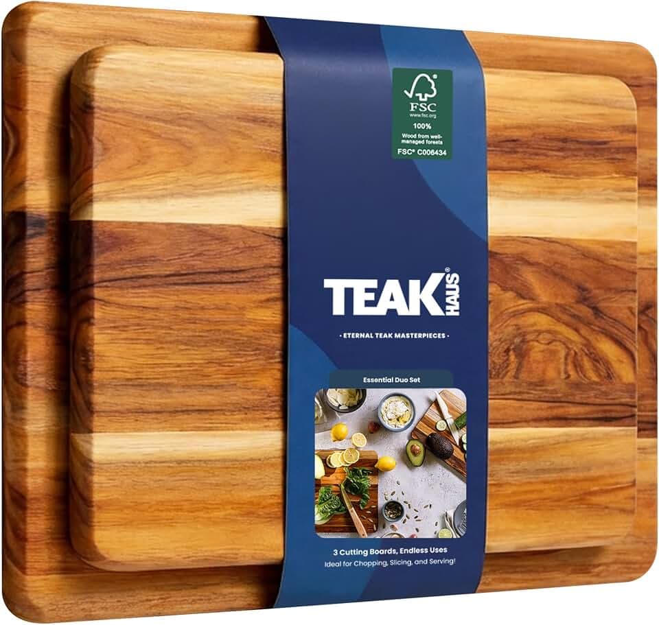 Teakhaus Essential Duo Teak Cutting Board Set, Small & Large