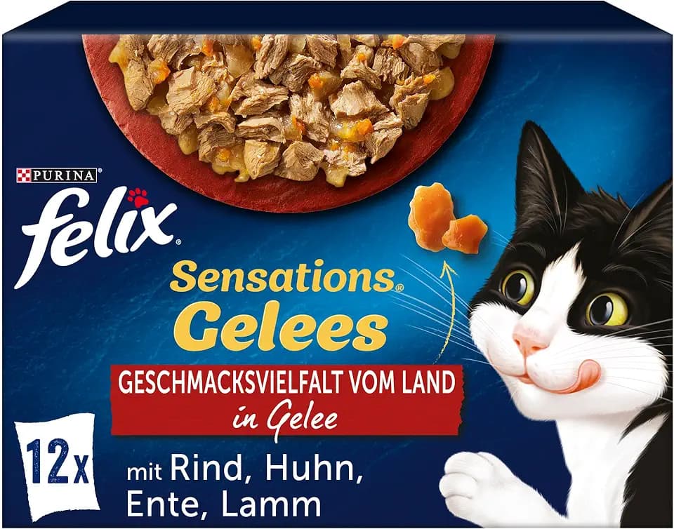 PURINA FELIX Sensations Gelees Geschmacksvielfalt vom Land Katzennassfutter, Portionsbeutel, 6x12x85g