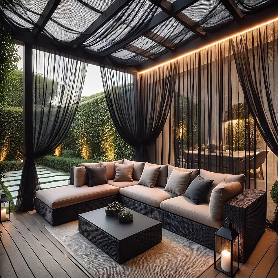 Tudomro 6 Panels Black Extra Wide Outdoor Mesh Curtains W120 x L90 Inch