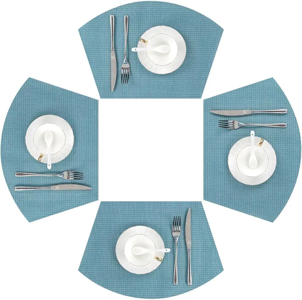 SHACOS Round Table Placemats Set of 4 Small Wedge Placemat Wipe Clean Heat Resistant Woven Vinyl Round Table Mats (4, Gray Blue)