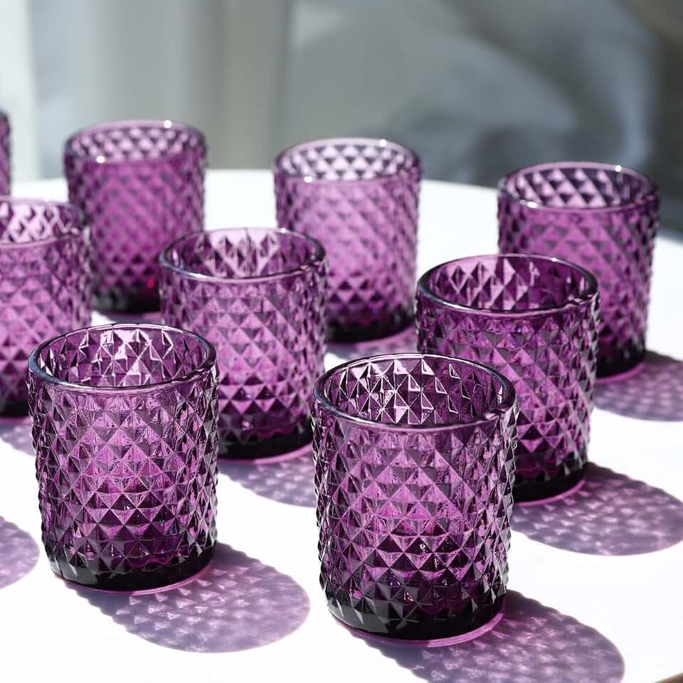 Woho 12 x Violette Votivkerzenhalter, Glas-Teelichthalter für Vintage-Halloween-Party-Dekoration, Teelichthalter für Hochzeit, Verlobung, Tischdekoration