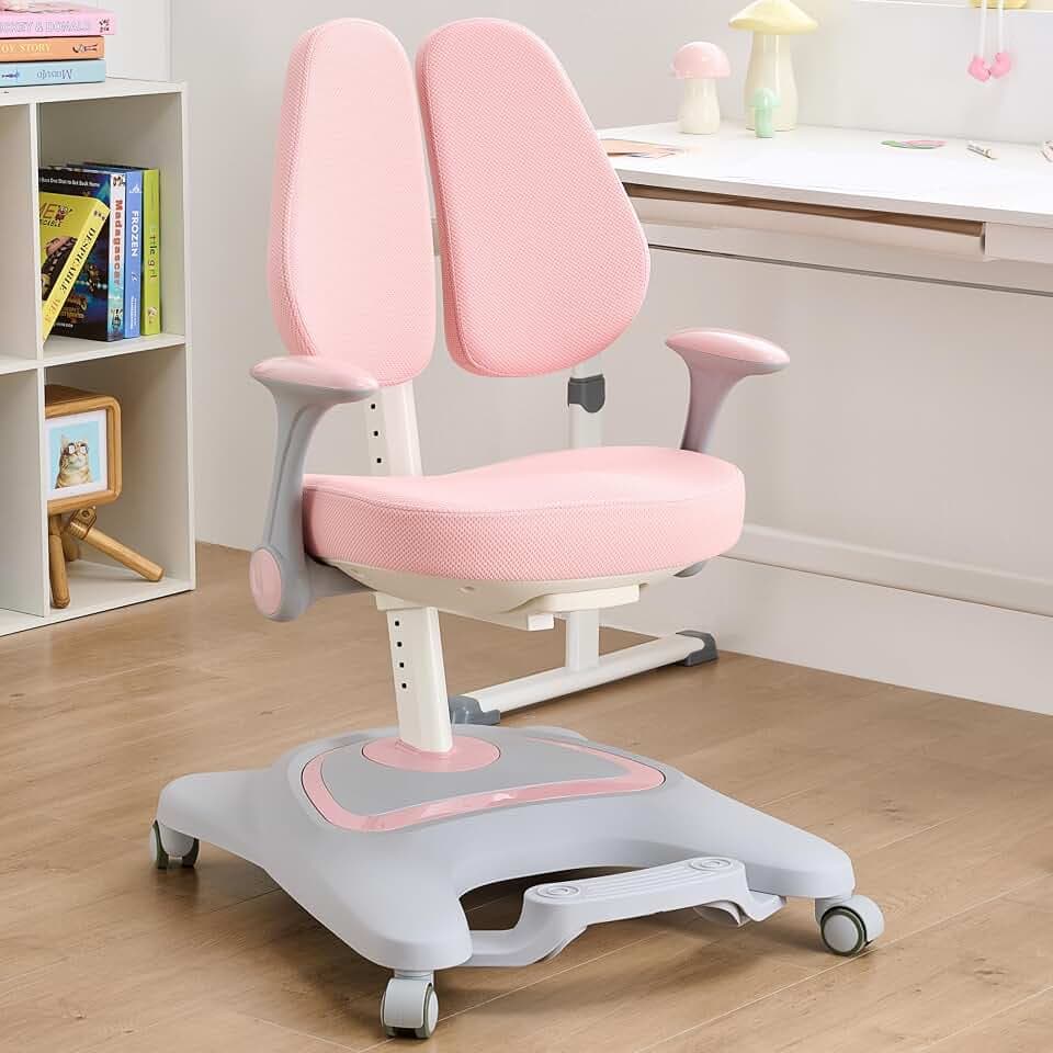 ERIYA Kids Desk Chair,Ergonomic Chair: Height-Adjustable(Pink)