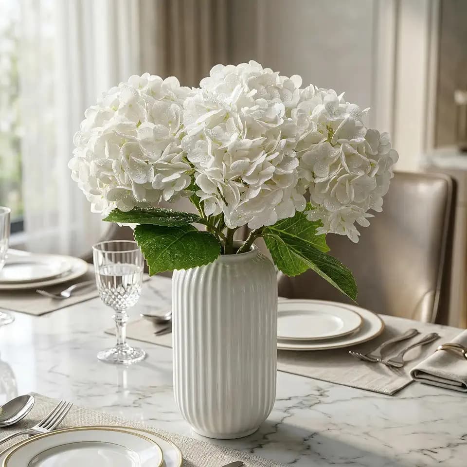 4 Pcs Real Touch Artificial Hydrangea flowers，Realistic Fake Flowers，White