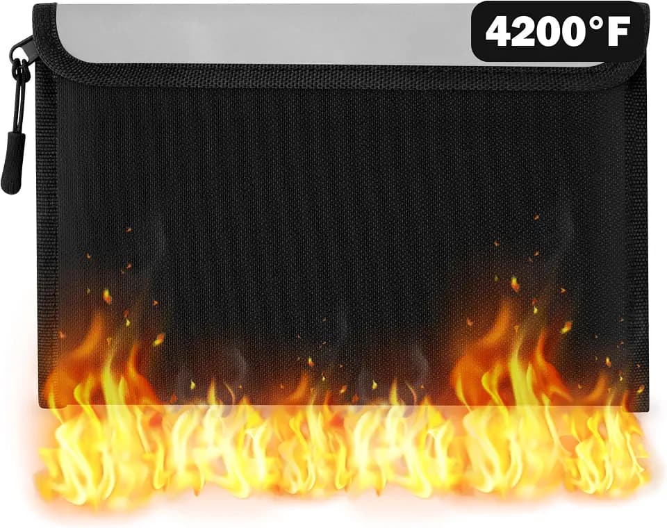 Fireproof Waterproof Document Bag - 4200°F Water Resistant Fire Proof Money Bag, 4 Layers of Heat Insulated Storage with Zipper, 9.4" x 6.7" Portable Files Safe Pouch for Cash Passport (Black)