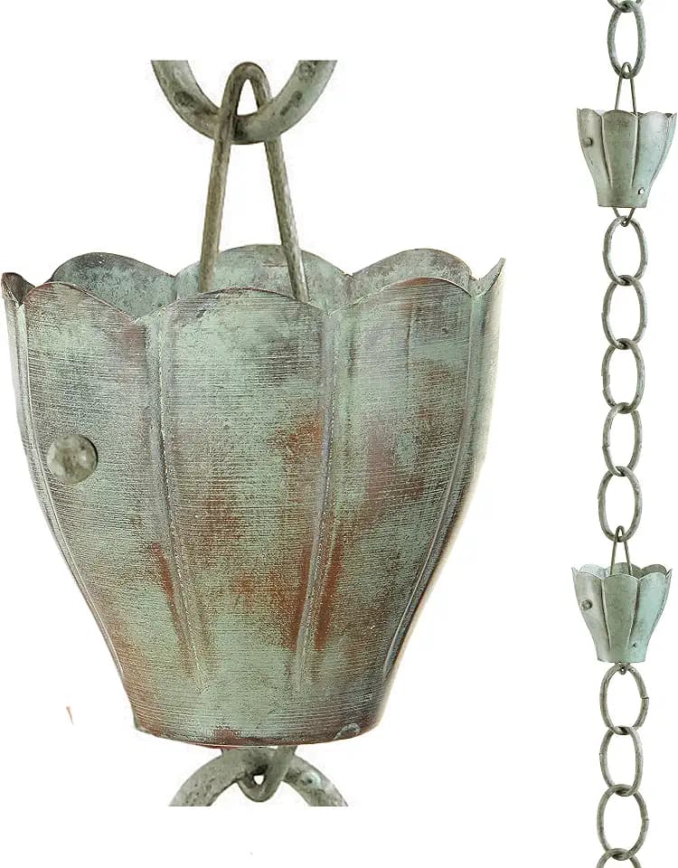Good Directions 491V1-8 Crocus Rain Chain 8-1/2 Feet Long, Large Cups, 100% Blue Verde Pure Copper