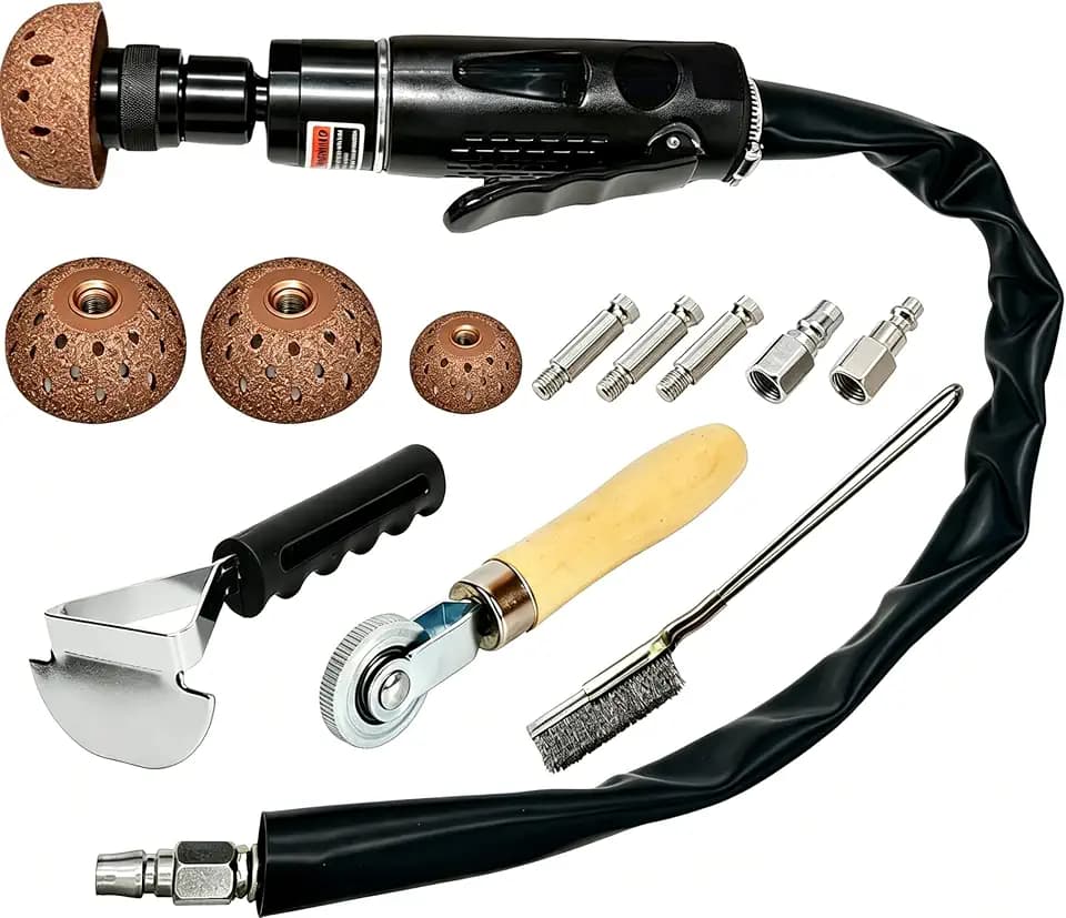Air Tire Repair and Polish Patch Kit with 2500 RPM tire Buffer, Inner Liner Scraper, Patch Roller, and Durable Buffing Wheel for Tire Maintenanc