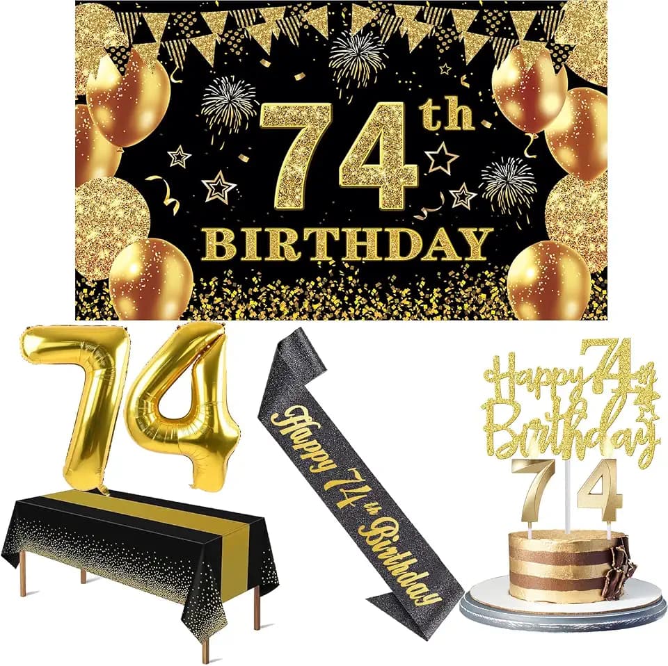 YeohJoy 74th Birthday Decorations for Men Women Black Gold