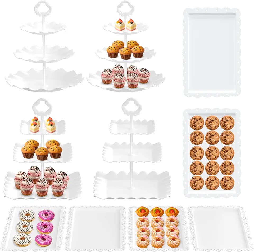 RICCLE 10Pc Dessert Table Display Set, 3 Tiered Cupcake Stand & Cake Stands