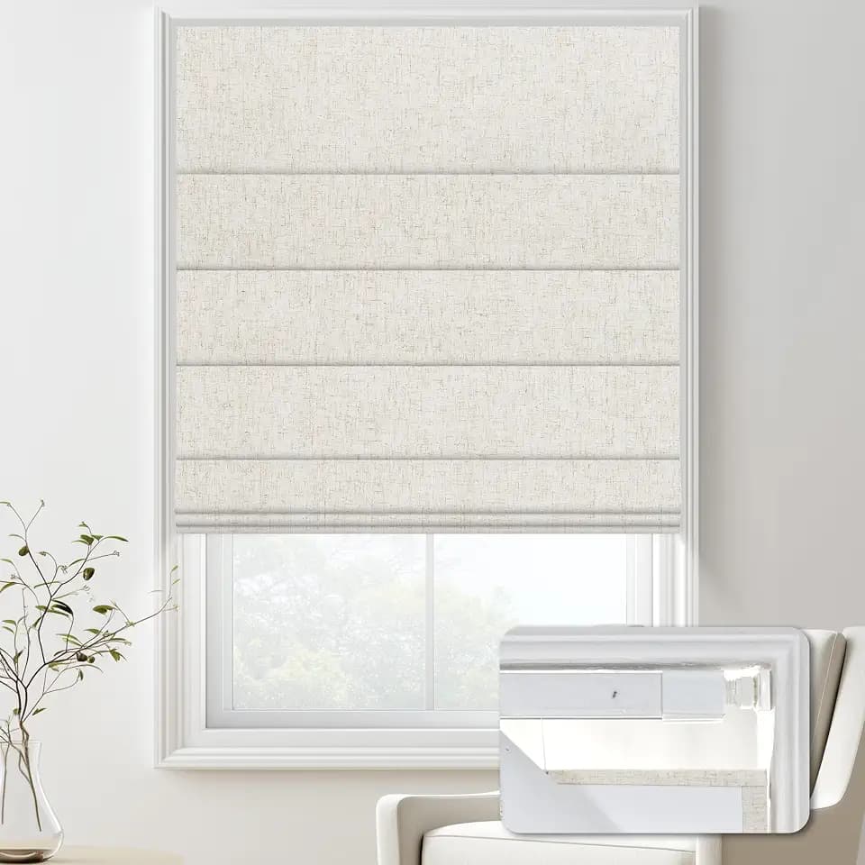 No Drill Roman Shades for Indoor Windows,22" W x 48" H,Linen Beige
