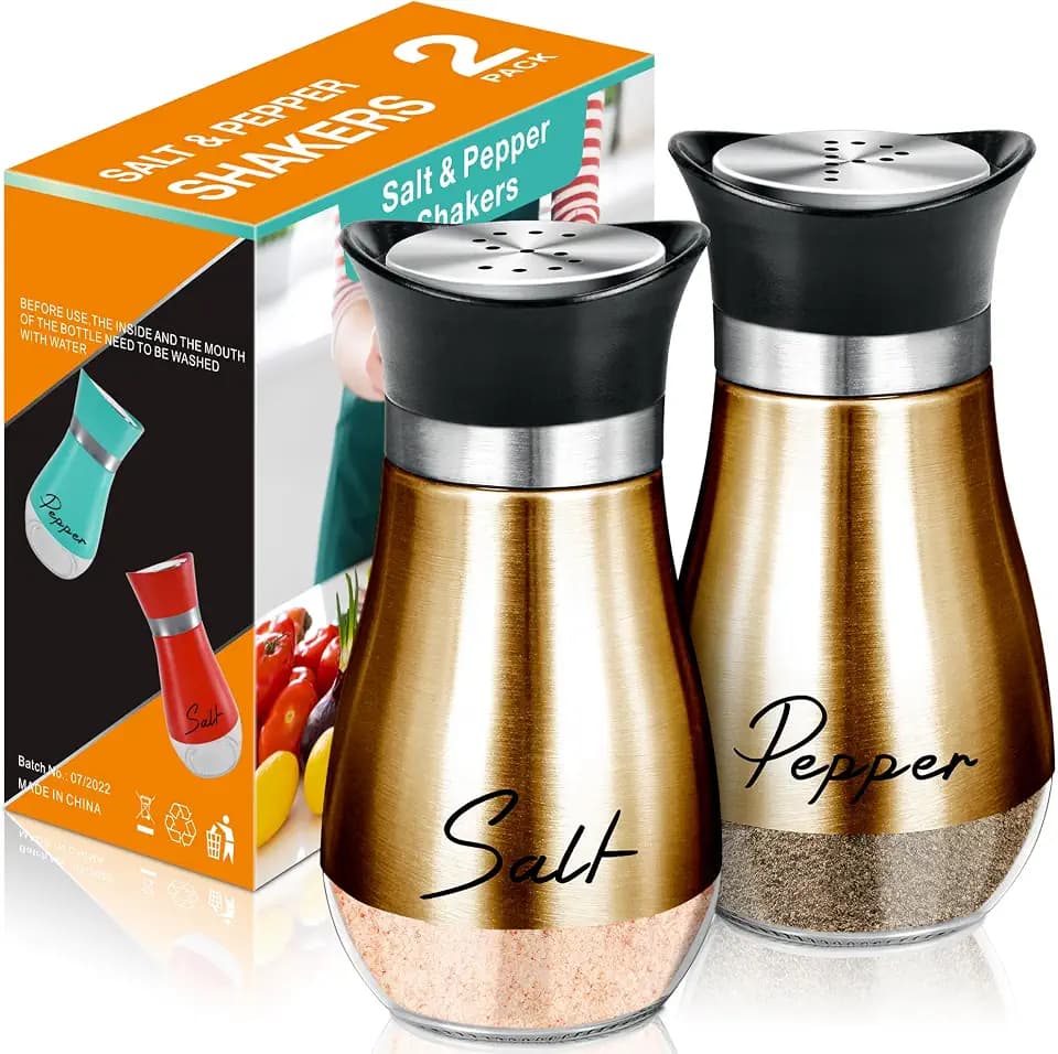 Salt and Pepper Shakers - 4 oz Copper Glass Set with Stainless Steel Lids