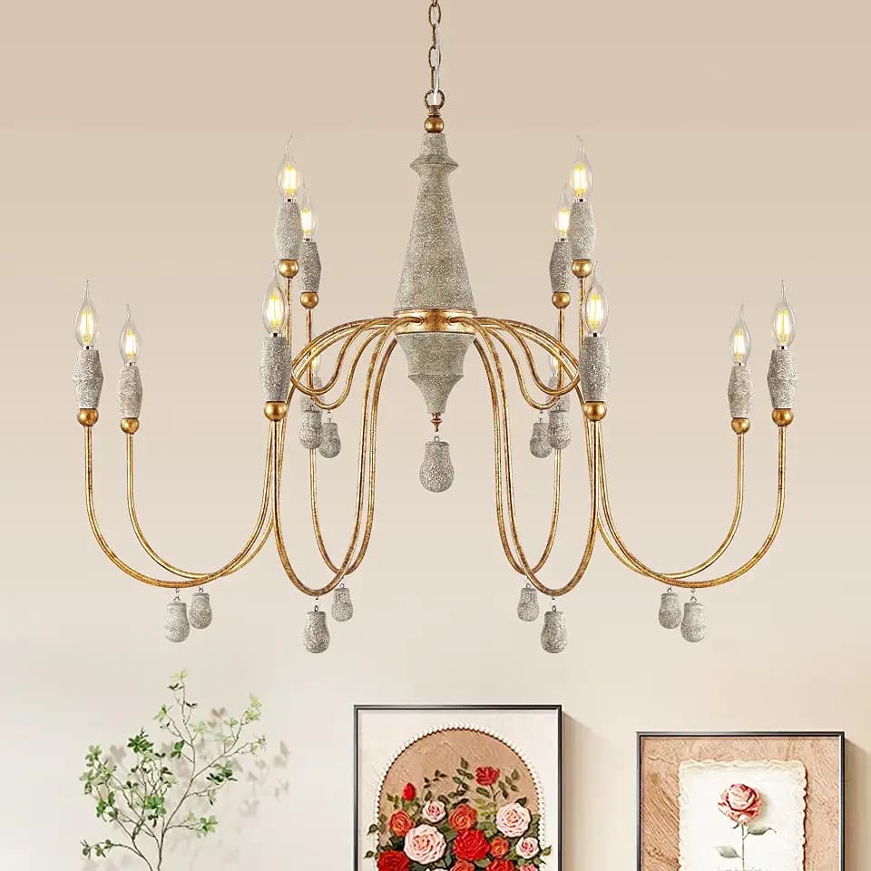 42.5" Extra Large French Country Chandelier, 12-Light Farmhouse Kitchen Chandeliers for Over Table, Vintage Rustic Wood Light Fixture for Living Room Entryway Staircase