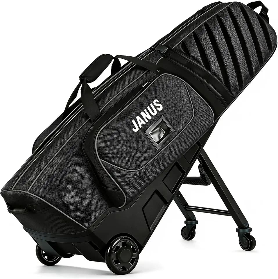 JANUS Golf Travel Bag with Wheels for Airlines, 360° Spinner Golf Travel Case with Collapsible Support Legs System, Reinforced Hard Base Golf Club Travel Bag, Airline-Ready Golf Travel Cover