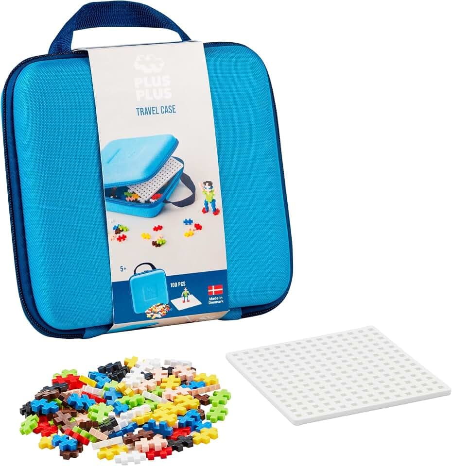 Plus-Plus 9607012 Kreativ-Bausteine, Reisekoffer Set, Geniales Konstruktionsspielzeug, 100 Teile, Blue