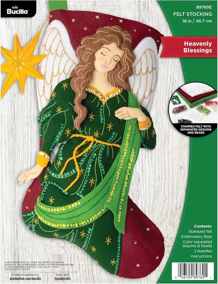 Bucilla Felt Applique 18" Stocking Making Kit, Heavenly Blessings, Perfect for DIY Arts and Crafts