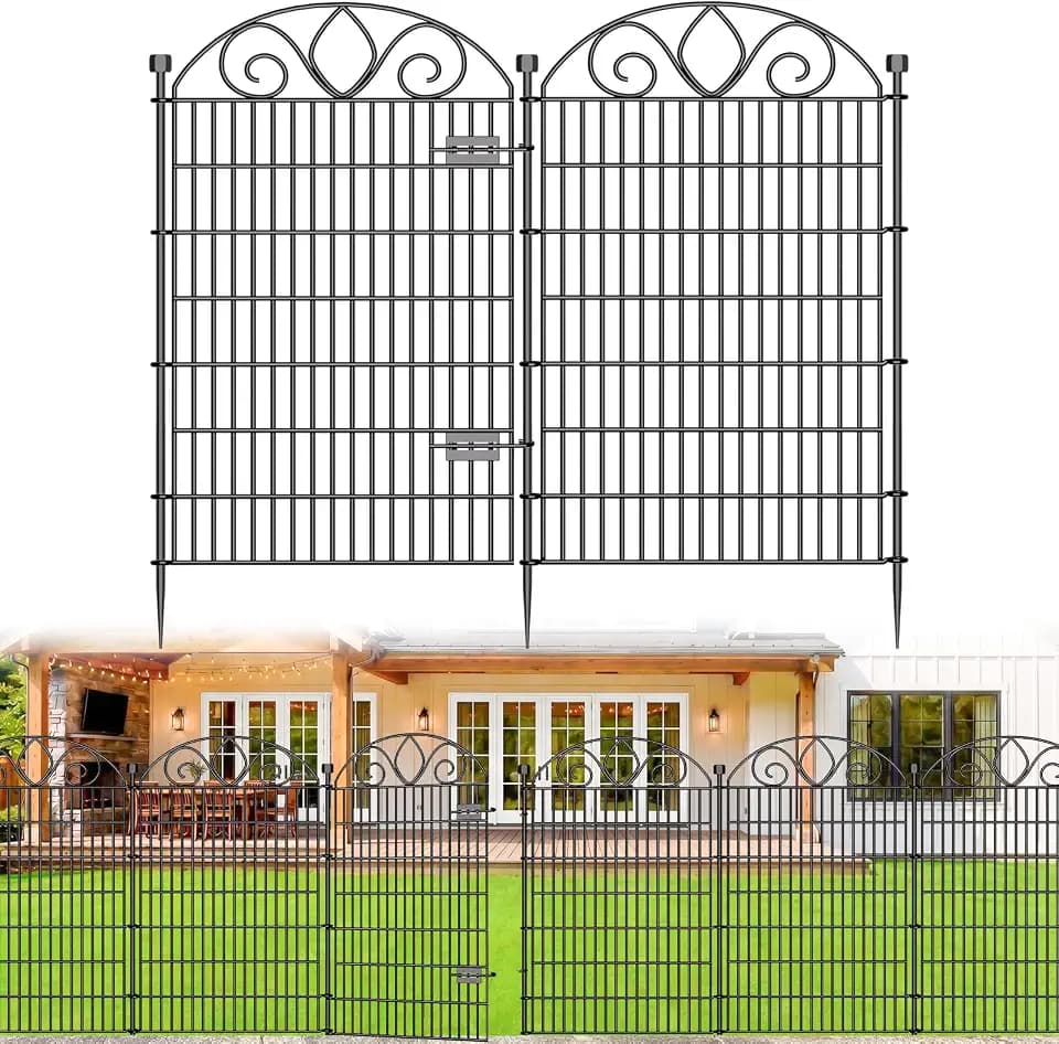 No Dig Garden Fence with Gate, Outdoor Dog Fence for Yard, 48in, 10Panels