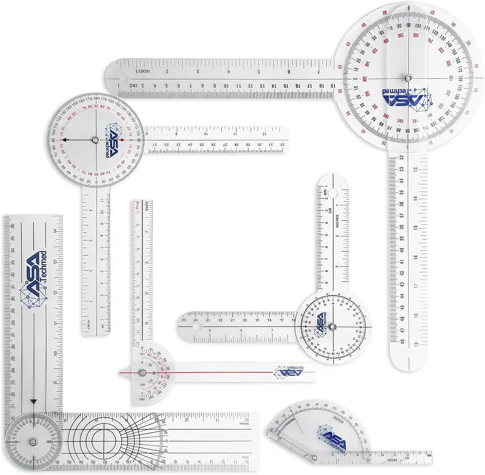ASA TECHMED 6 Pcs 360° 12, 8 and 6 Inch Medical Spinal Goniometer Angle Protractor Angle Ruler