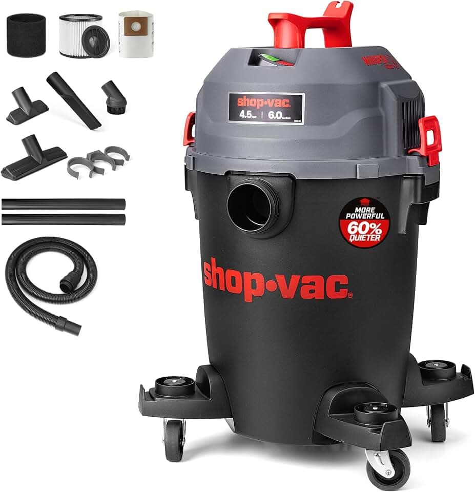 Shop-Vac 6 Gallon Ultra Quiet Shop Vacuum Wet and Dry, 4.5 Peak HP, 5430541